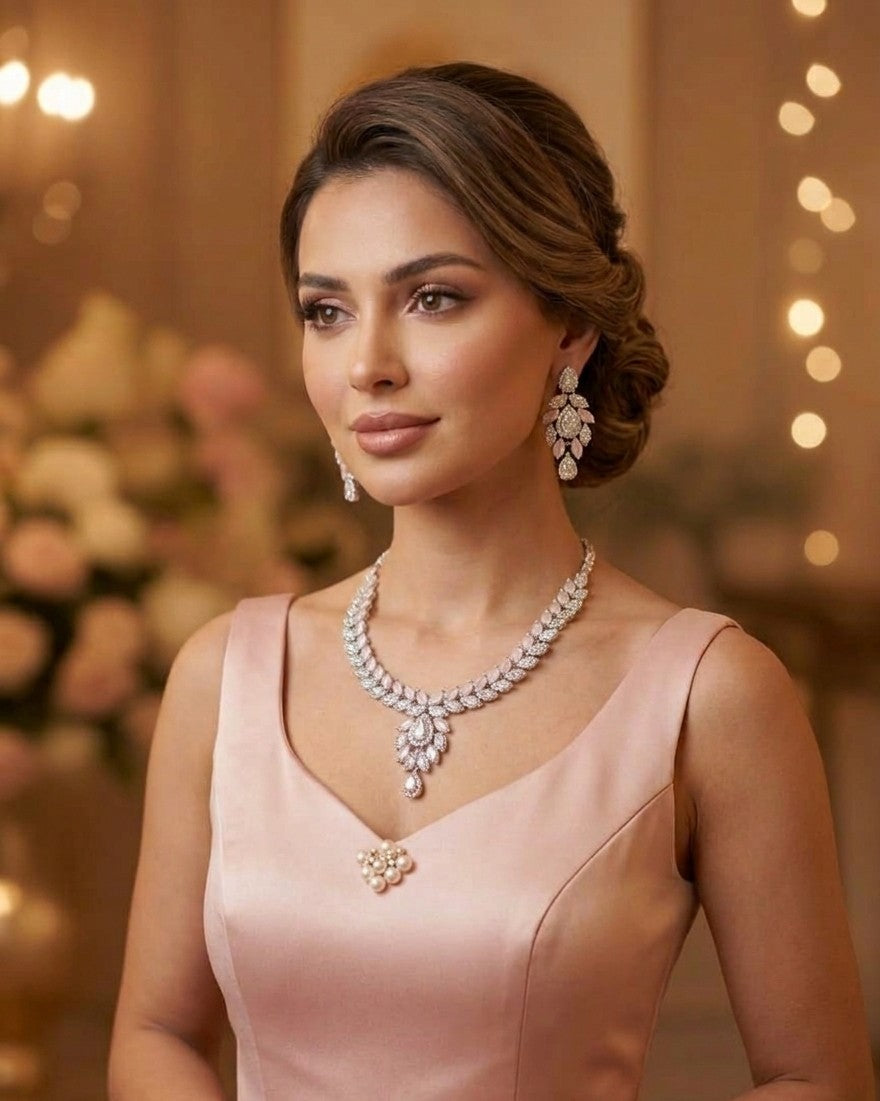 Rose Petal Pink & White Necklace Set