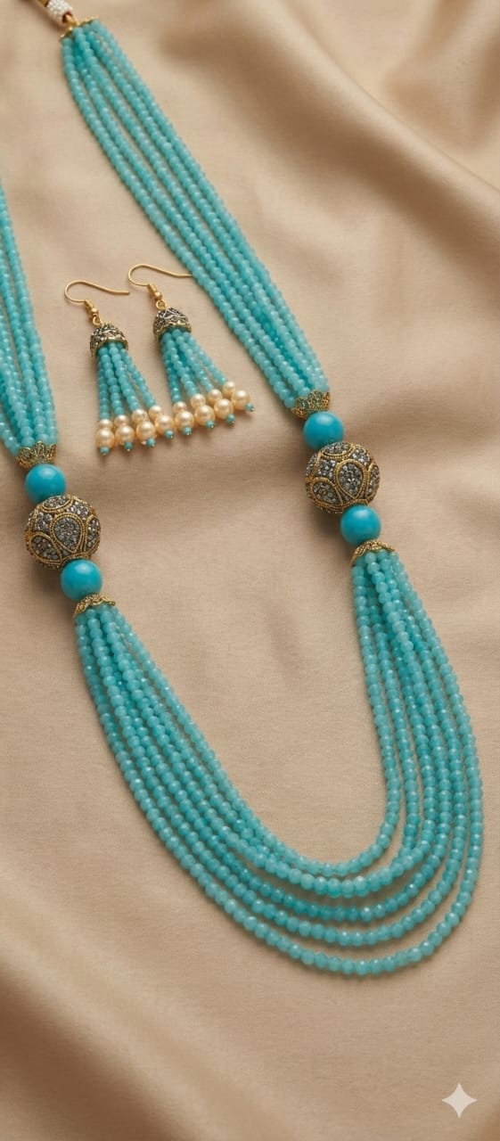 Sky Blue Traditional Indian Mala Set