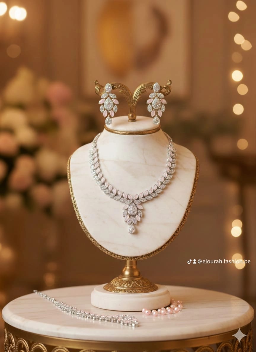 Rose Petal Pink & White Necklace Set