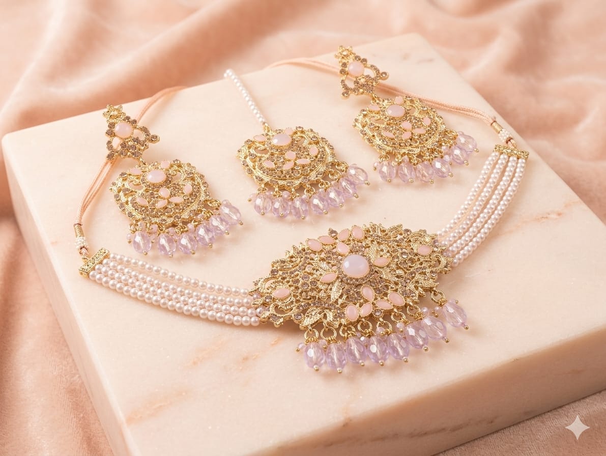 Champagne Pink Choker Necklace Set