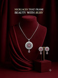 Ruby Floral Pendant Necklace Set