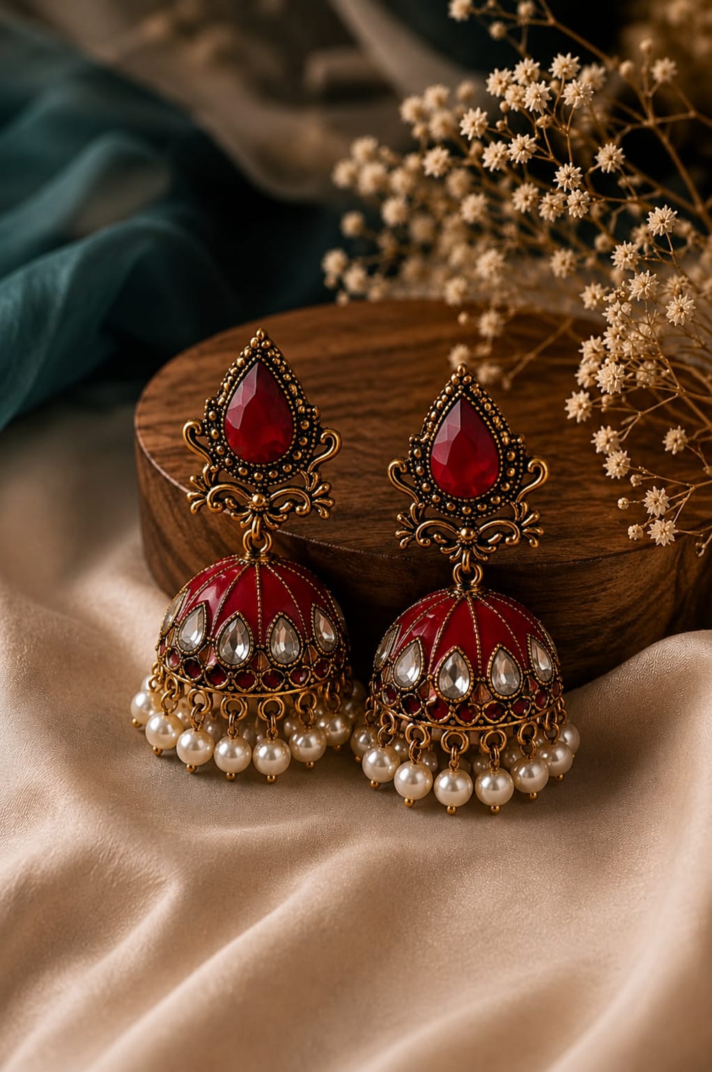 Maroon Traditional Jhumka Earrings