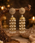 Luxury Regal Pearl & Crystal Tassel Jhumkas