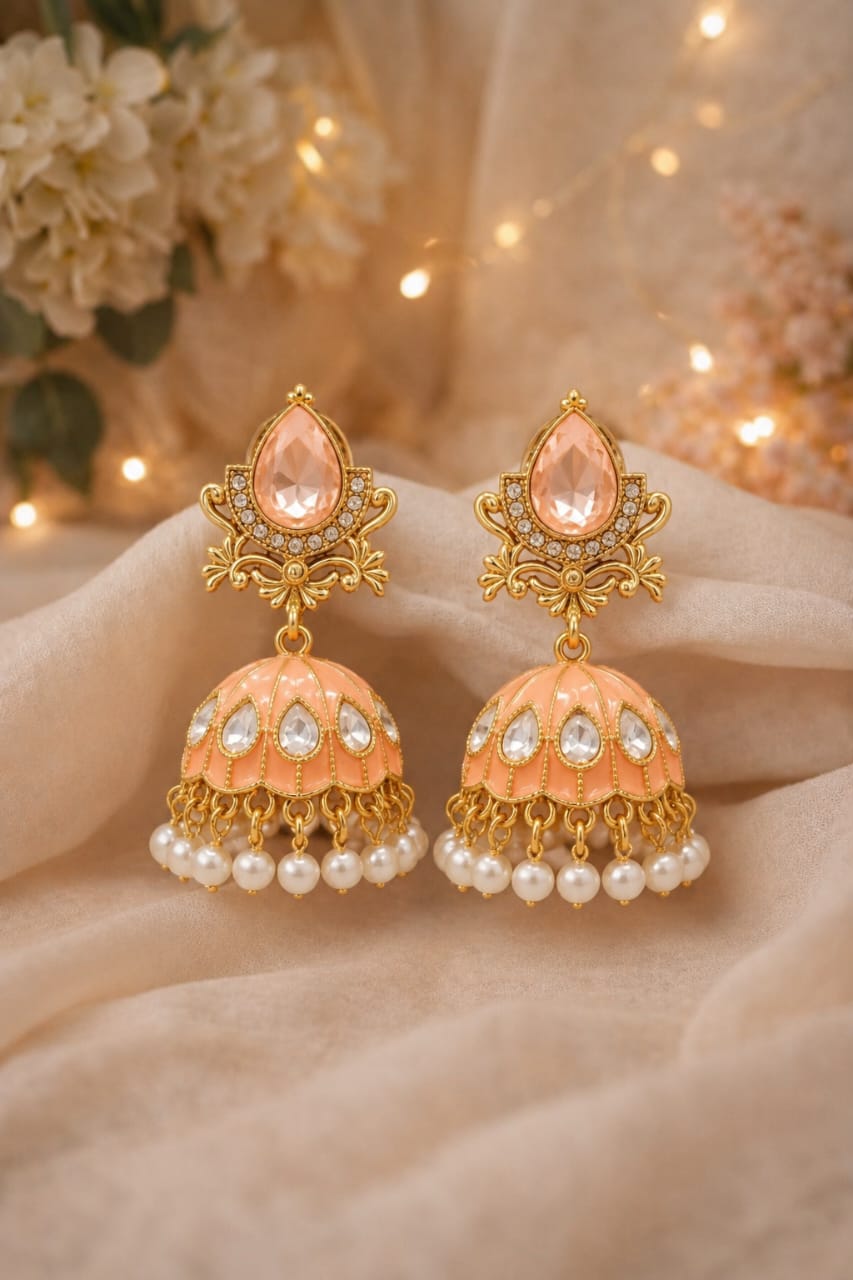 Pink Traditional Jhumka Earrings