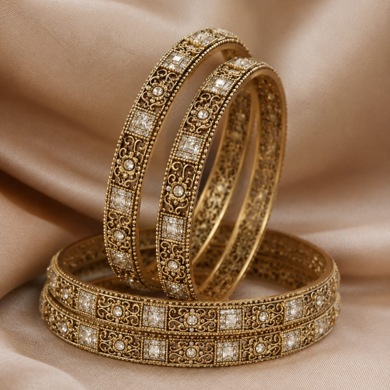 Antique Gold & White Traditional Bangles