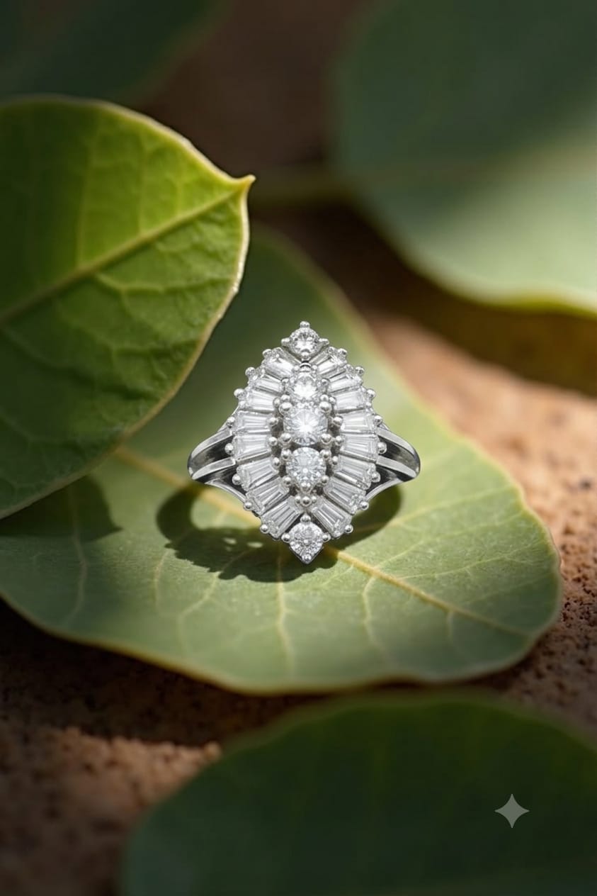 Radiant Crystal Halo Silver White Ring