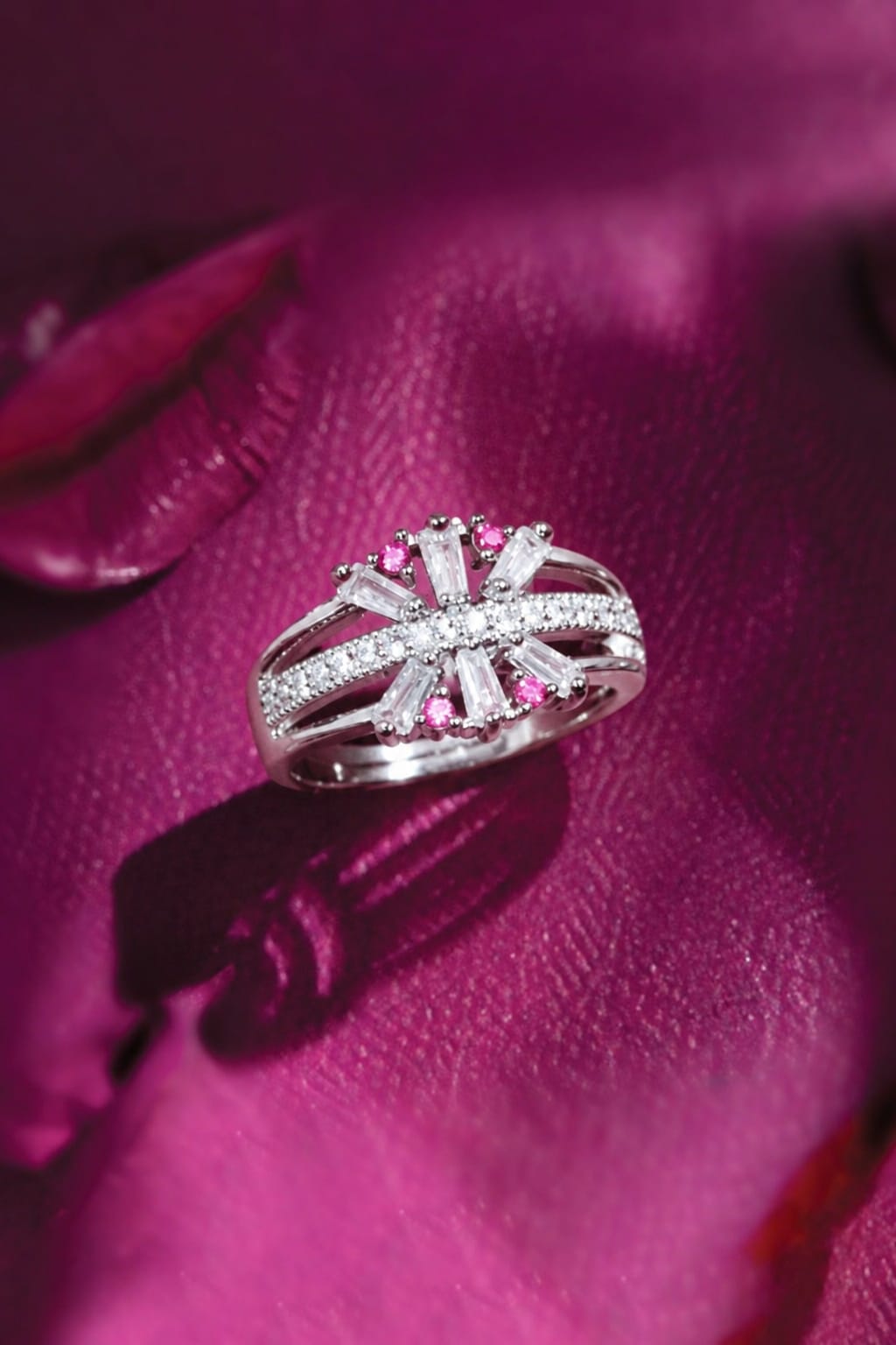 Pink Crystal Snowflake Ring