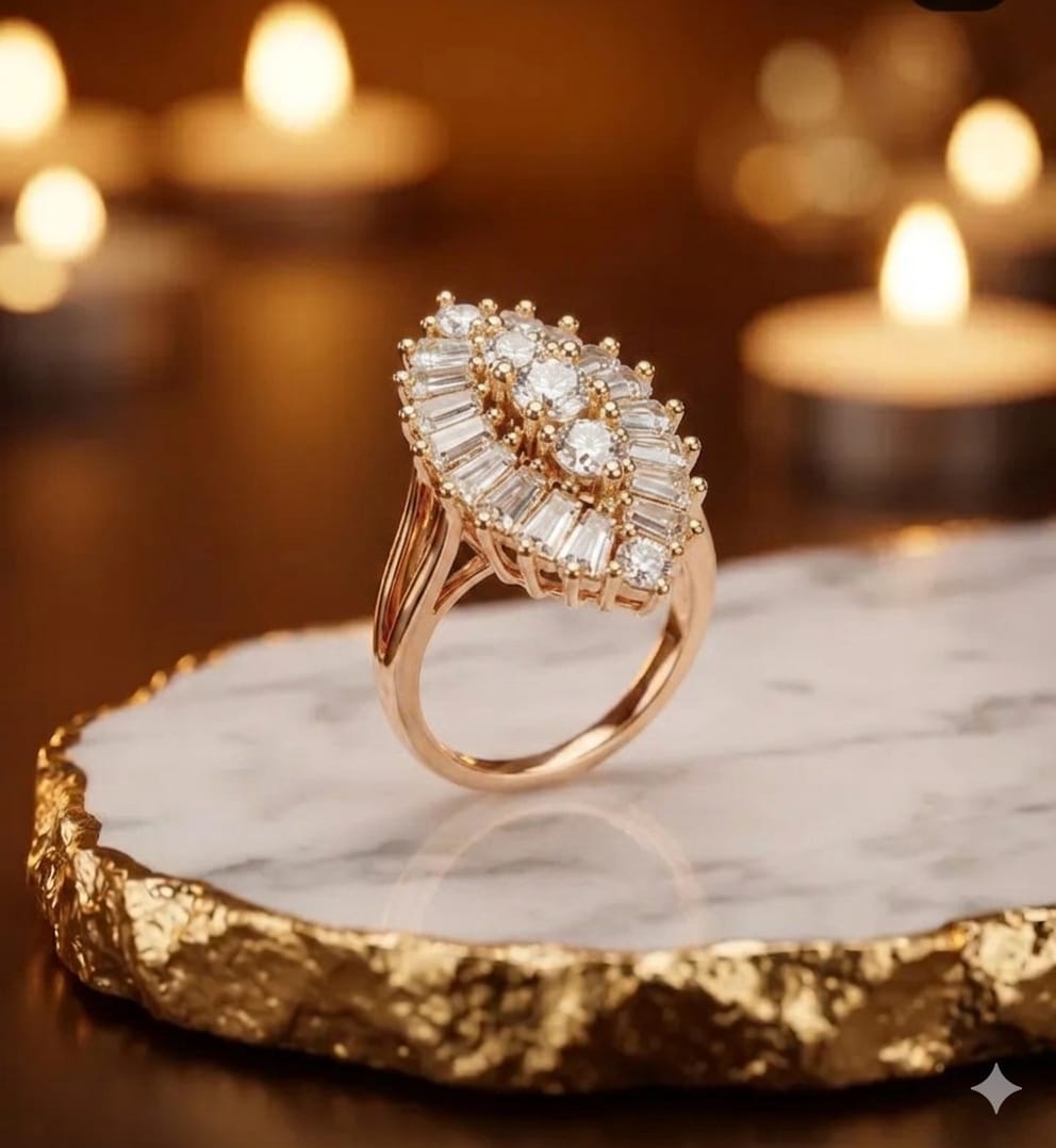 Radiant Crystal Rose Gold Halo Ring