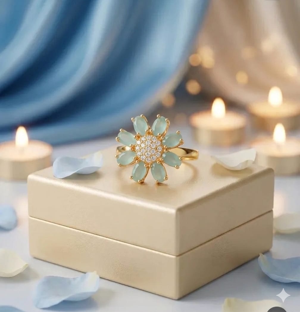 Ocean Bloom Gold Crystal Flower Ring