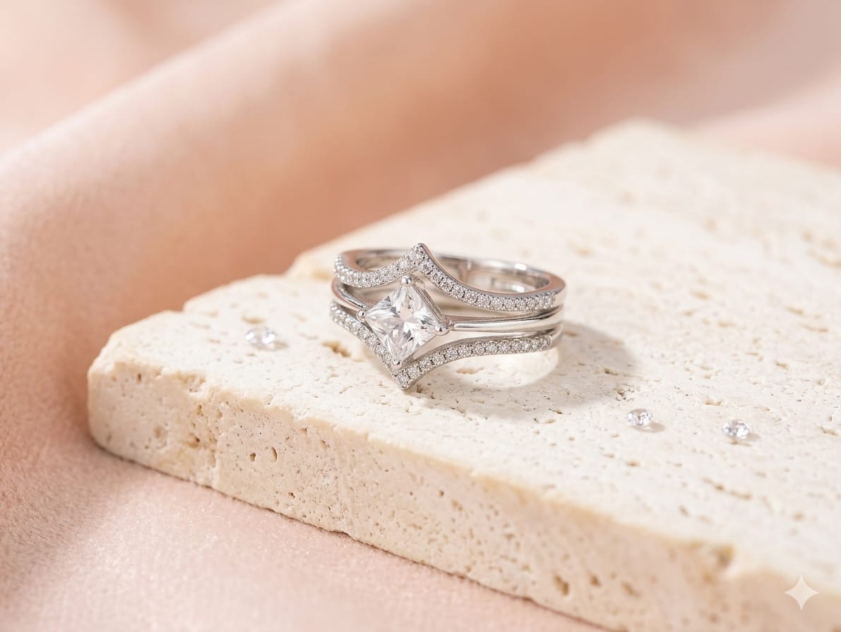 Princess Cut White Moissanite Ring