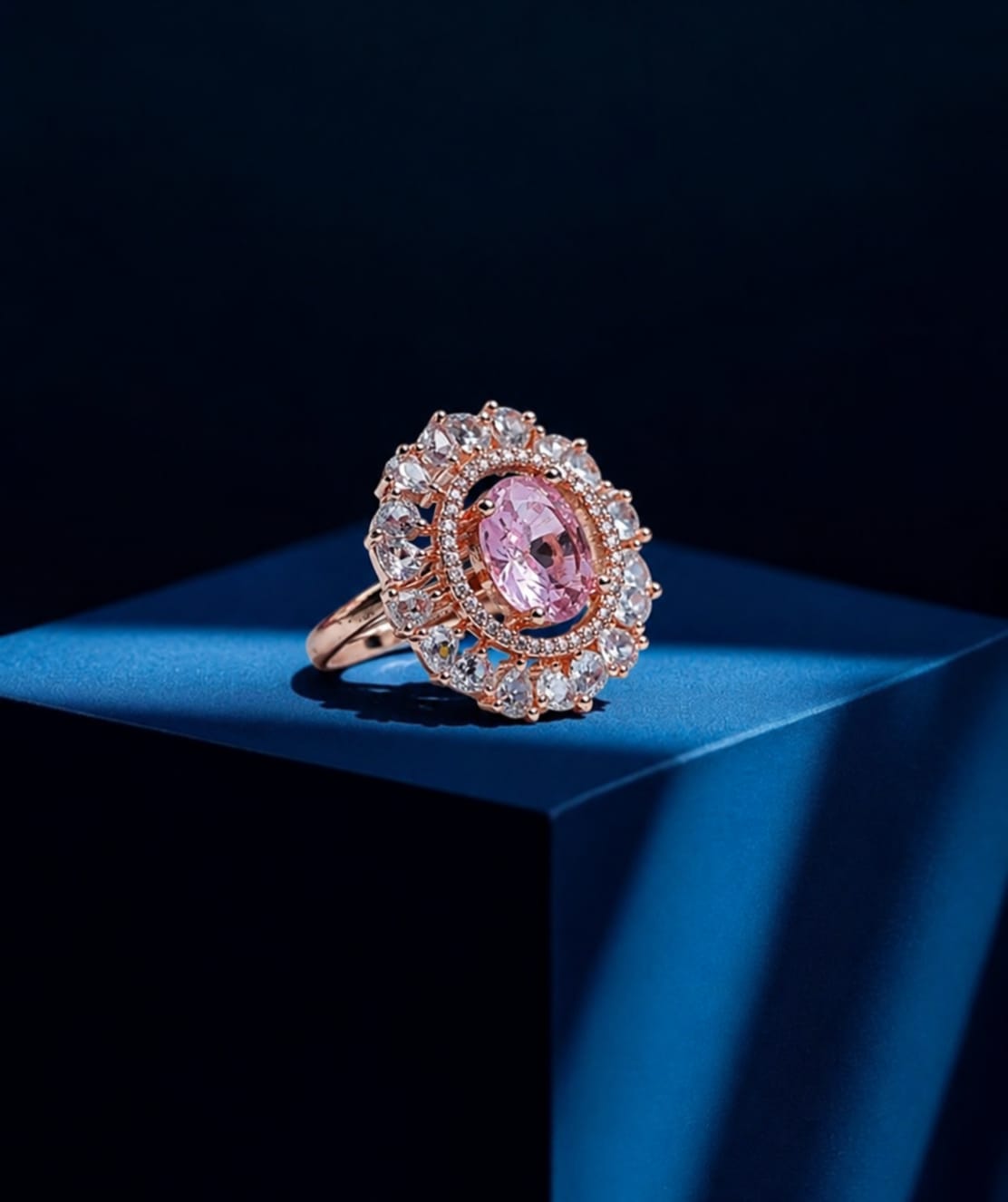 Premium Rose Gold Pink Cocktail Ring