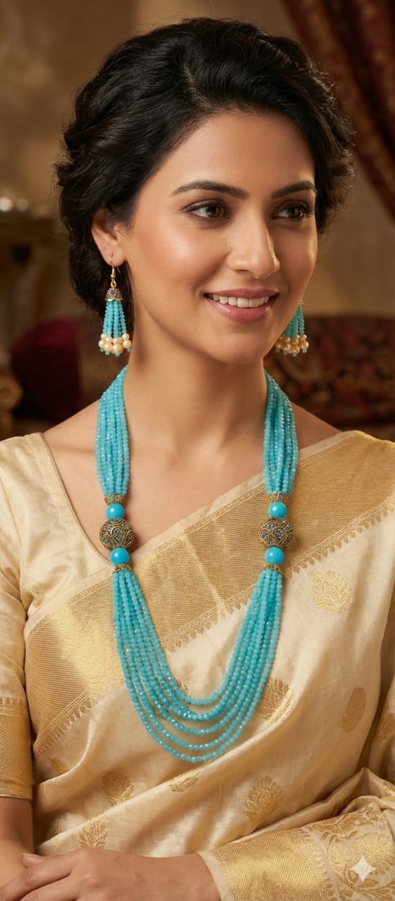 Sky Blue Traditional Indian Mala Set