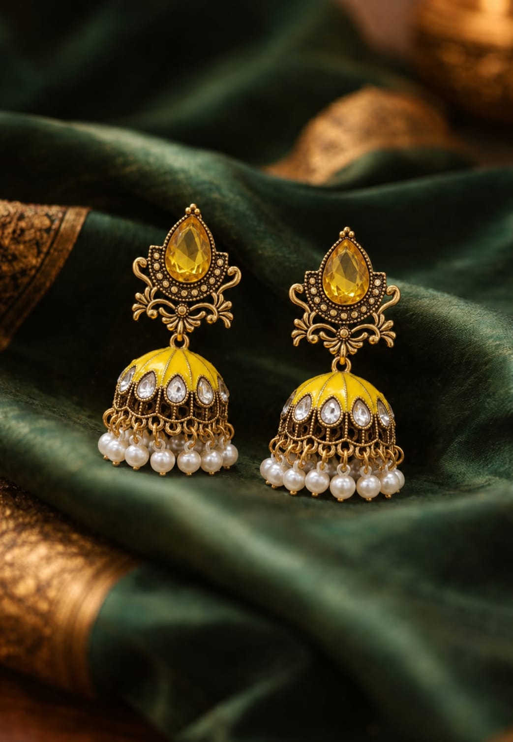 Yellow Traditional Jhumka Earrings