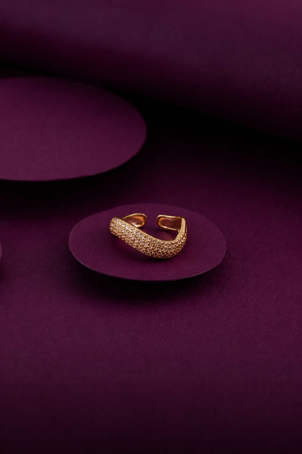 Rose Gold Crystal Wave Cuff Ring