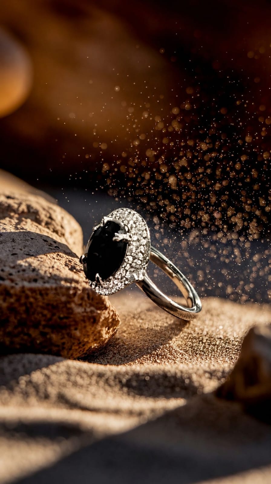 Black Crystal Halo Ring for Women